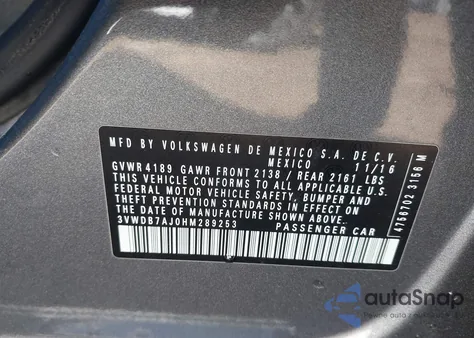 2017 Volkswagen Jetta 1.4T Se from USA, damaged, VIN 3VWDB7AJ0HM289253